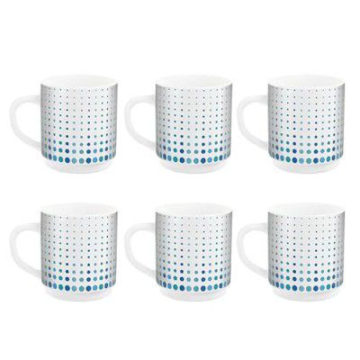 CELLO Imperial Premium Roma Coffee Mug 300 ml | Set of 6 | Cool Dots, White