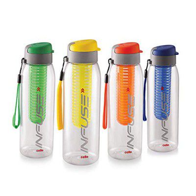 CELLO Infuse Plastic Water Bottle | Set of 4, 800ml, Assorted