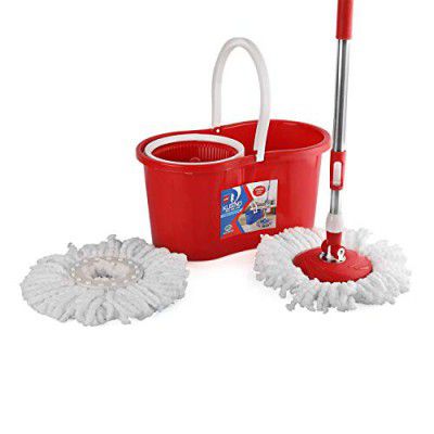 Cello Kleeno Compacto Spin Mop with 2 Refill, Red