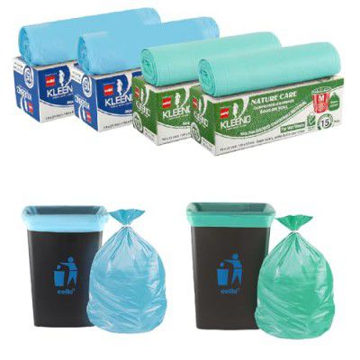 CELLO Kleeno Nature Care Compostable Dry and Wet Garbage Bag Roll Medium(25L), Set of 4(15 bags each), Blue and Green