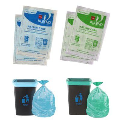 CELLO Kleeno Nature Care Compostable Dry and Wet Garbage Bag Pouch Medium(25L), Set of 4(15 bags each), Blue and Green