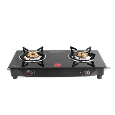 Cello Lifestyle Glass Top 2 Burner Gas Stove, Manual Ignition, Black