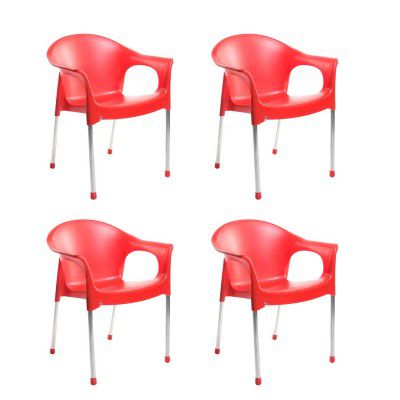 Cello Metallo Cafeteria Set of 4 Chairs (Red)