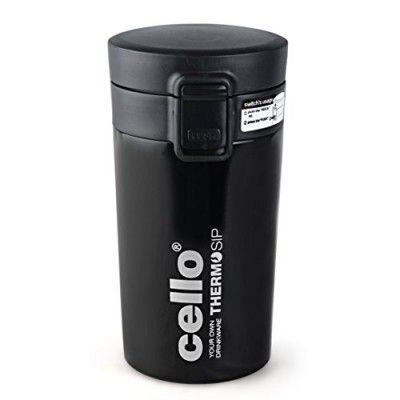 Cello Monty Vacuum Insulated | Travel Coffee Mug Hot and Cold with Lid | 300ml, Black (Stainless Steel)