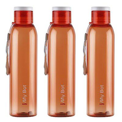 CELLO My Bot PET Bottle | 100% food grade | Leak proof and Break proof | Perfect for staying hydrated at the school,college, work, gym and outdoor adventures Water Bottle | 1000ml X 3 | Orange