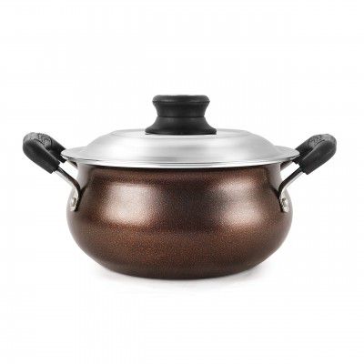 Cello Non-Stick Induction Compatible Gravy/Biryani Handi with Stainless Steel Lid, 1.5 LTR, Brown