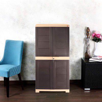 Cello Novelty Big Plastic 2 Door Cupboard with 3 Shelves (Brown and Beige)