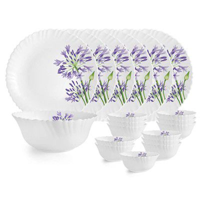 Cello Opalware Dazzle Purple Verbena Dinner Set, 19pcs, White