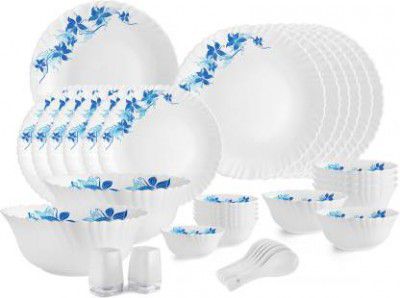 cello Pack of 35 Opalware Blue Swirl Dazzle Dinner Set  (Blue, Microwave Safe)