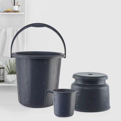 Cello Petal Bathroom Set | Sturdy and Durable | Small Set of 3, Dark Grey