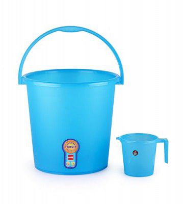 Cello Plastic Frosty Bucket Delux & Mug 2 Pcs Bathroom Set (Bucket 18 L+Mug 1 L) | Strong and Durable | Blue