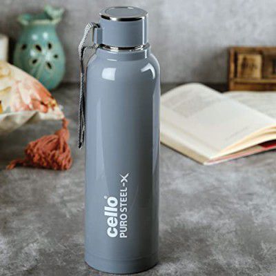 Cello Puro Steel-X Benz 900 | Leak Proof| Wide Mouth & Easy to Open | Insulated Inner Steel Outer Plastic Water Bottle | 730ml | Grey