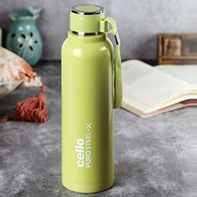 Cello Puro Steel-X Benz 900 | Leak Proof| Wide Mouth & Easy to Open | Insulated Inner Steel Outer Plastic Water Bottle | 730ml | Green