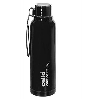 Cello Puro Steel-X Benz 900 | Water Bottle with Inner Steel and Outer Plastic, 730 ml, Black