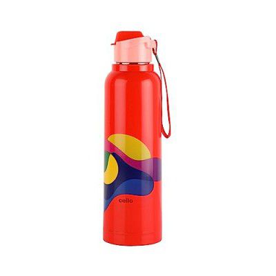 CELLO Puro Steel-X Benz Pro 600 | Leak Proof | Wide Mouth & Easy to Open | Insulated Inner Steel Outer Plastic Water Bottle | 520ml| Red