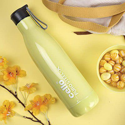 CELLO Puro Steel-X Neo 900 | Cold Water Bottle with Inner Steel and Outer Plastic | Insulated Kids Water Bottle | 720ml, Yellow