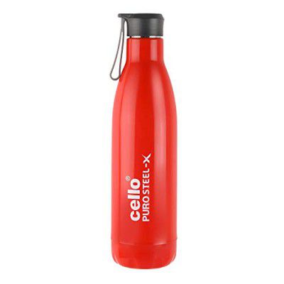 Cello Puro Steel-X Rover Water Bottle with Inner Steel and Outer Plastic, 600ml, Red