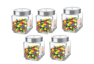 CELLO Qube Fresh Glass Storage Jar | Container with Air tight Silver Metal Lid | Multipurpose Jar | Set of 6, 580ml, Clear