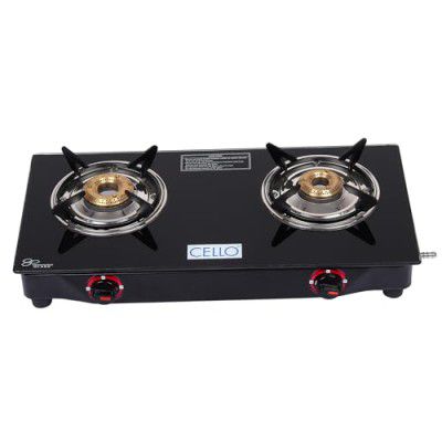 CELLO Regal Premium Brass Gas Cooktop, Better Heat Distribution, Toughened Glass, 1 Year Manufacturer's Warranty (2 Burner)