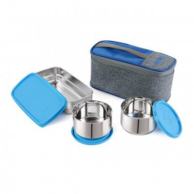 Cello Steel King 3 Stainless Steel Lunch Box (Capacities - 250ml, 250ml, 650ml)