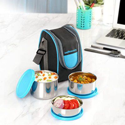 Cello Steelox Stainless Steel Lunch Box-3 Steel  (Capacities - 225ml, 375ml, 550ml)