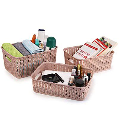 Cello Style Knit Big Basket Without Lid, Set of 3, Beige