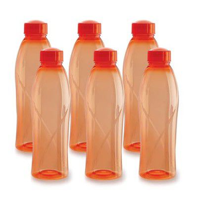 CELLO Texas PET Bottle | Leak proof and Break proof | Perfect for School, College, Work, and Outdoor adventures Water Bottle | 1 Litre, Set of 6 | Orange