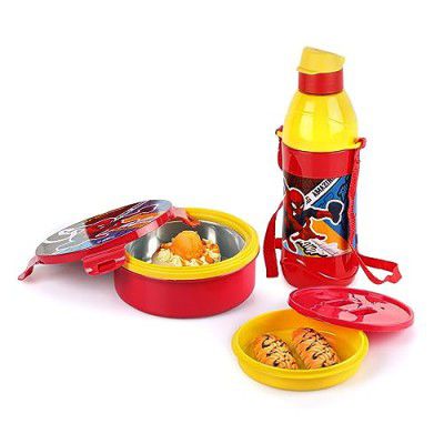 CELLO Tiffy Spiderman Gift Set Insulated Lunch Box & Water Bottle | Lunch Box 460 ml, Water Bottle 400 ml, Red & Yellow