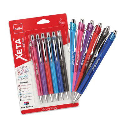 Cello Xeta Ball Pen |Pack of 6 |Ball Pens Multicolour