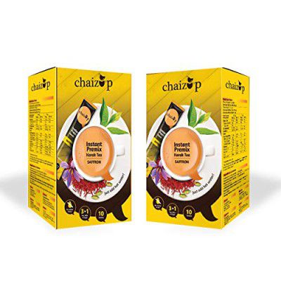 Chaizup Instant Saffron Premix Tea Karak Ready to Drink Chai with Saffron and Low Sugar | 20 Sachets Pack of 2