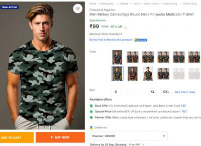 Checks & Squires Men Military Camouflage Round Neck Polyester Multicolor T-Shirt