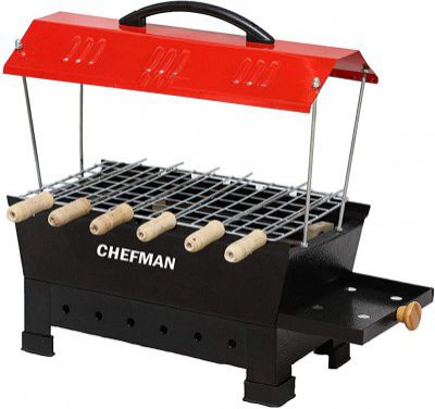 CHEFMAN Portable Trapper Charcoal Barbeque Grill with Wooden Handle 