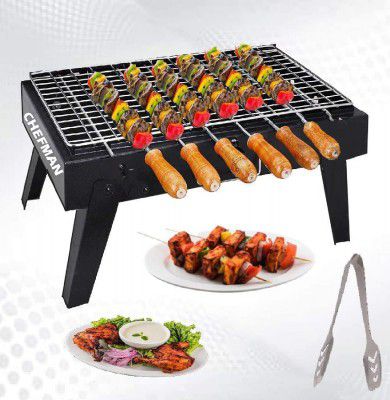 Chefman Premium Barbeque Grill with 6 Skewers Coal-Base Gardening Barbeque (Red)