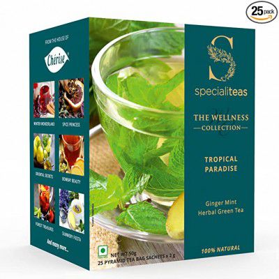 Cherise Specialiteas Tropical Paradise Ginger Mint Herbal Green Tea (2 g x 25 Pyramid Tea Bags)