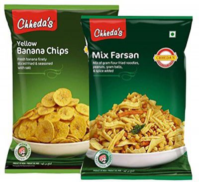 Chheda's - Yellow Banana Chips (300 Gm) and Mix Farshan (350 Gm) | Banana Wafers | Indian Namkeen | Tasty Snacks | Ready to Eat - Combo Pack