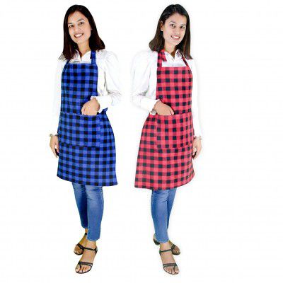 CHILOTI Waterproof Unisex Kitchen Checkered Design Apron - Pack Of 2