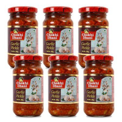 Chokhi Dhani Garlic Pickle | Tangy and Spicy | (Pack of 6, 200g each)