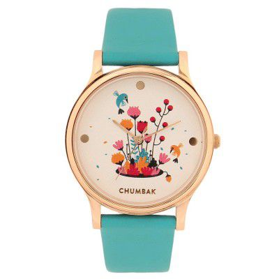 Chumbak Round Dial Analog Watch for Women | Leafy Branches Collection - Teal