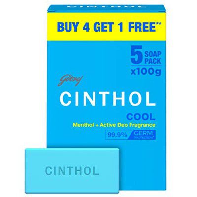 Cinthol Cool Soap, 100g (Pack of 5) | with Icy-cool Menthol | Soaps For Bath | Grade 1 Soap | For All Skin Types