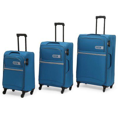 Citizen Journey Pulse Trolley Bag for Travel Set of 3 (57 cm Small, 68 cm Medium & 78 cm Large) Luggage Bag | Polyester Soft Suitcase for Travel with 4 Wheels & Built-in Combination Lock (Blue)