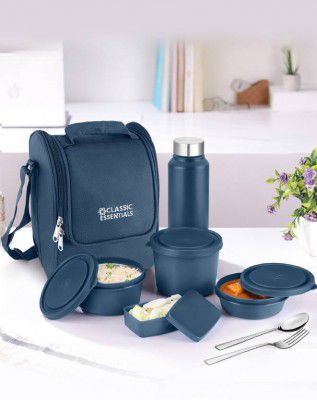 Classic Essentials 3 Microwave Safe with Bottle, Bag & Cutlery| 4 Containers Lunch Box (1250 ml, Thermoware)