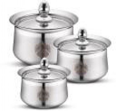 Classic Essentials Stainless Steel 3-Piece Lazer Design Viva Biryani Handi For Serving, Cookware Set  (Stainless Steel, 3 - Piece)