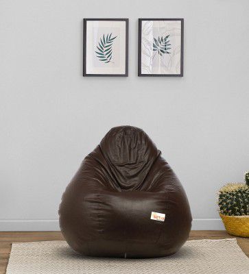 Classic XXXL Leatherette Bean Bag with Beans in Brown Colour