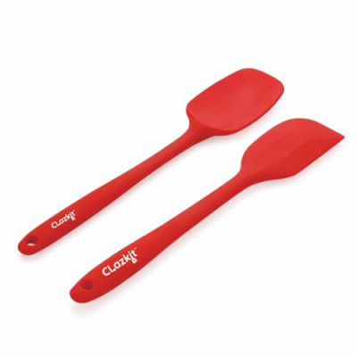 Clazkit Large Spatula & Large Spoon, Non-Stick Silicone Spatula Set for Cooking & Baking, Seamless Design Food-Grade & BPA-Free, Dishwasher Safe (RED) SET of 2