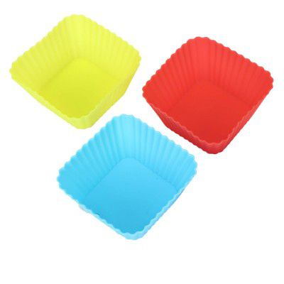 Clazkit Silicone Reusable Big Square Shaped Muffin Moulds, Multicolor, Set of 8