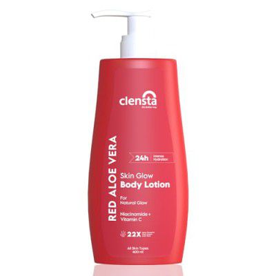 Clensta Red Aloe Vera Skin Glow Deep Moisture Body Lotion for Women & Men | 400ml 