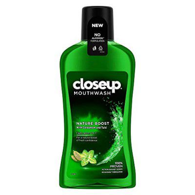 Closeup Anti Germ Mouthwash, Nature Boost with Cardamom & Tulsi, Fights Germs 24/7 for Fresh Confidence, Gentle on Teeth & Gums, Alcohol Free, 500 ml