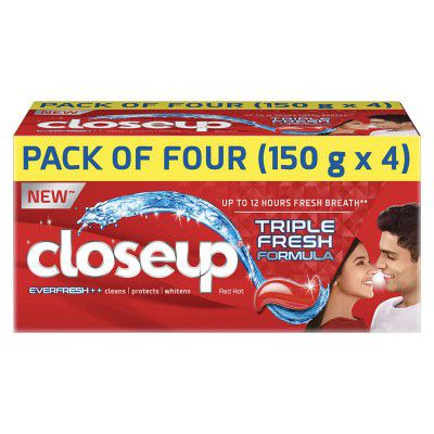 Closeup Everfresh+ Anti Germ Toothpaste, Red Hot Gel Toothpaste with Triple Fresh Formula for 12 hrs of Freshness & Protection, 600 g (150g x 4)