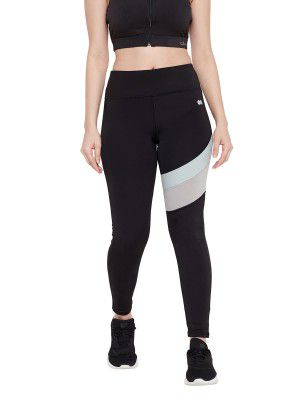 Clovia Women's Activewear Snug Fit Sports Tights with Printed Panel-Black