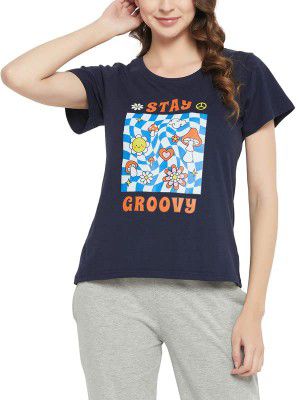 Clovia Women's Cotton Graphic Print T-Shirt